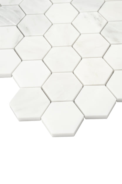 Casablanca Carrara 2 Inch Hexagon Mosaic Marble Tile | Honed-Main Inventory-All Products,Natural Stone-Riad Tile