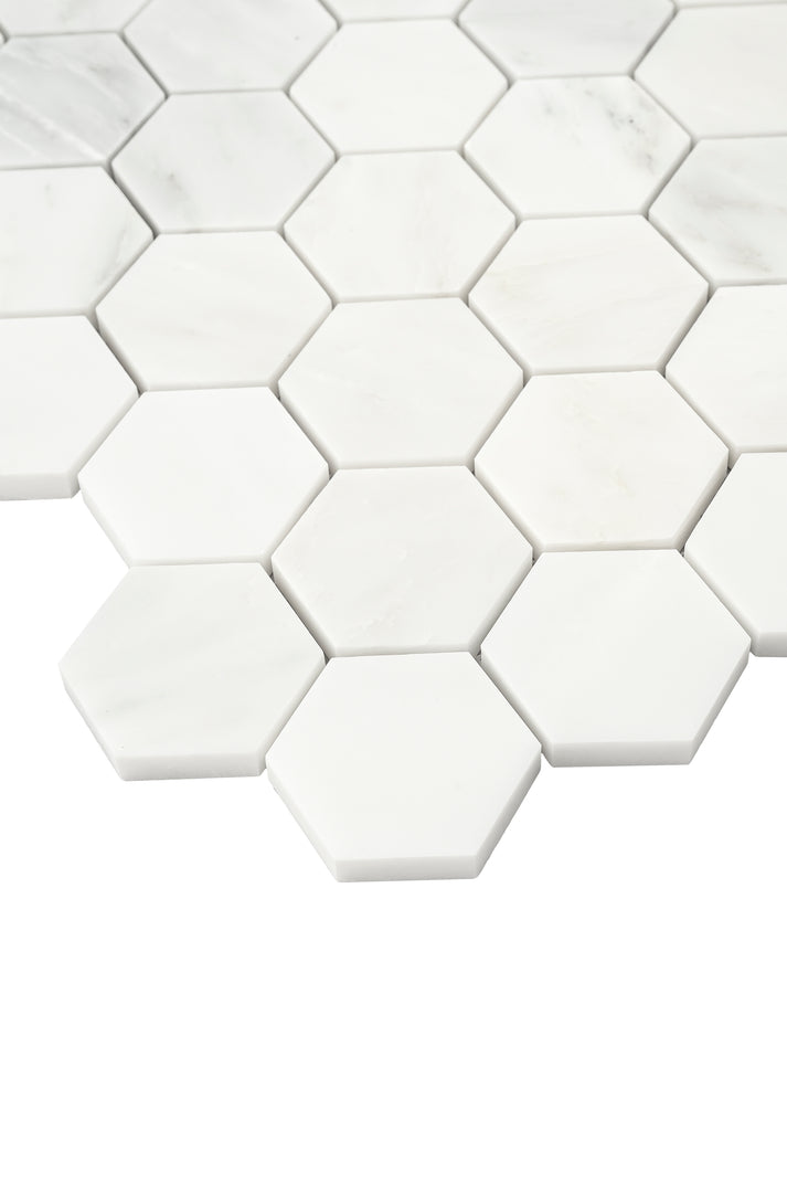 Casablanca Carrara 2 Inch Hexagon Mosaic Marble Tile | Honed-Main Inventory-All Products,Natural Stone-Riad Tile