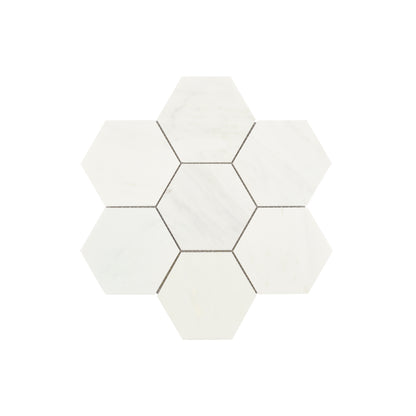 Casablanca Carrara 5 Inch Hexagon Mosaic Marble Tile | Honed-Main Inventory-All Products,Natural Stone-Riad Tile