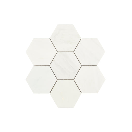 Casablanca Carrara 5 Inch Hexagon Mosaic Marble Tile | Honed-Main Inventory-All Products,Natural Stone-Riad Tile
