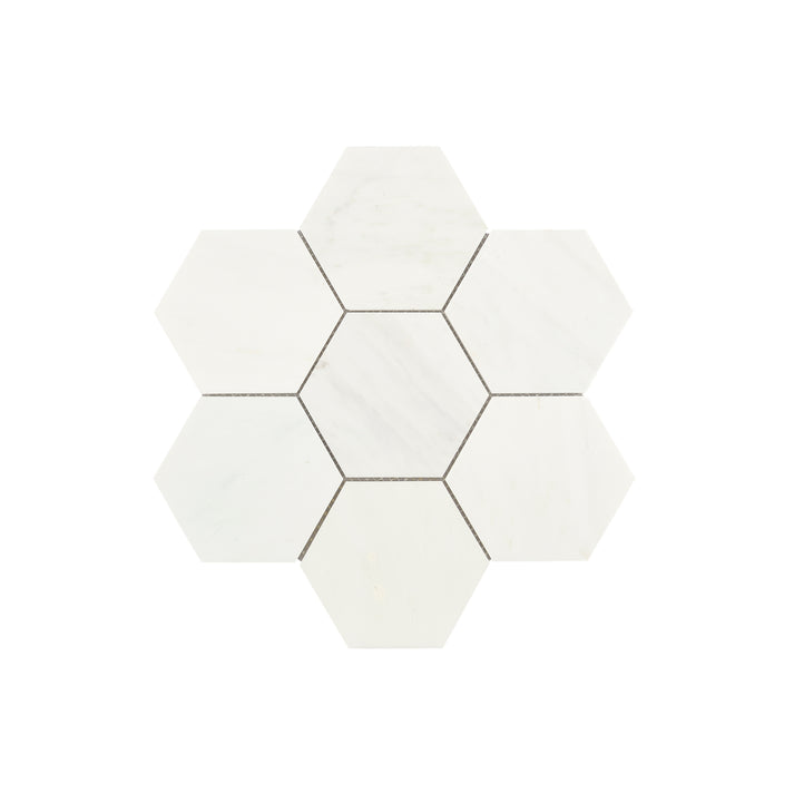 Casablanca Carrara 5 Inch Hexagon Mosaic Marble Tile | Honed-Main Inventory-All Products,Natural Stone-Riad Tile