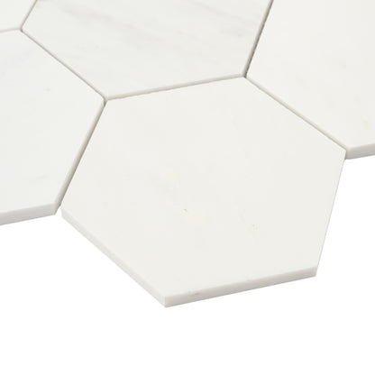Casablanca Carrara 5 Inch Hexagon Mosaic Marble Tile | Honed-Main Inventory-All Products,Natural Stone-Riad Tile