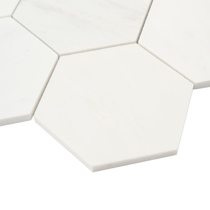 Casablanca Carrara 5 Inch Hexagon Mosaic Marble Tile | Honed-Main Inventory-All Products,Natural Stone-Riad Tile