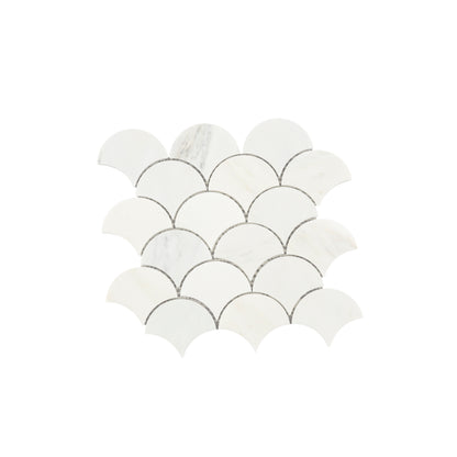 Casablanca Carrara Fish Scale Mosaic Marble Tile | Honed-Main Inventory-All Products,Natural Stone-Riad Tile
