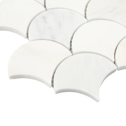Casablanca Carrara Fish Scale Mosaic Marble Tile | Honed-Main Inventory-All Products,Natural Stone-Riad Tile