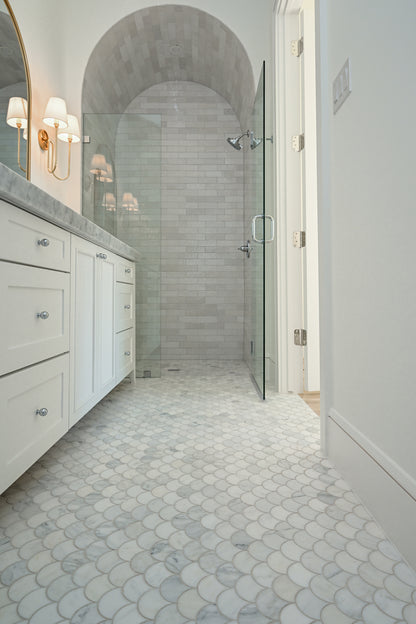 Casablanca Carrara Fish Scale Mosaic Marble Tile | Honed-Main Inventory-All Products,Natural Stone-Riad Tile