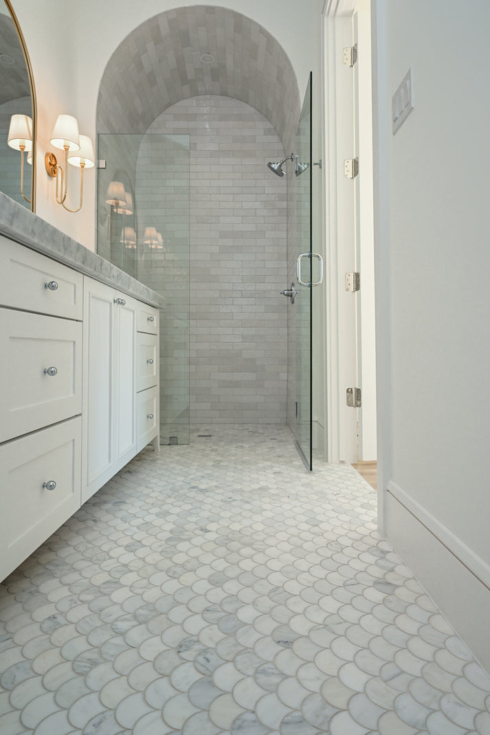 Casablanca Carrara Fish Scale Mosaic Marble Tile | Honed-Main Inventory-All Products,Natural Stone-Riad Tile