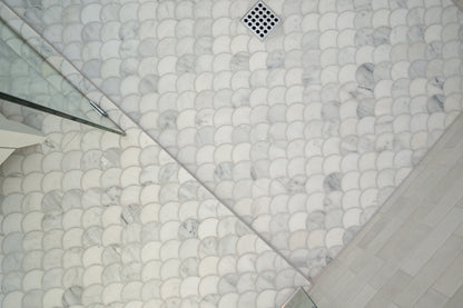 Casablanca Carrara Fish Scale Mosaic Marble Tile | Honed-Main Inventory-All Products,Natural Stone-Riad Tile
