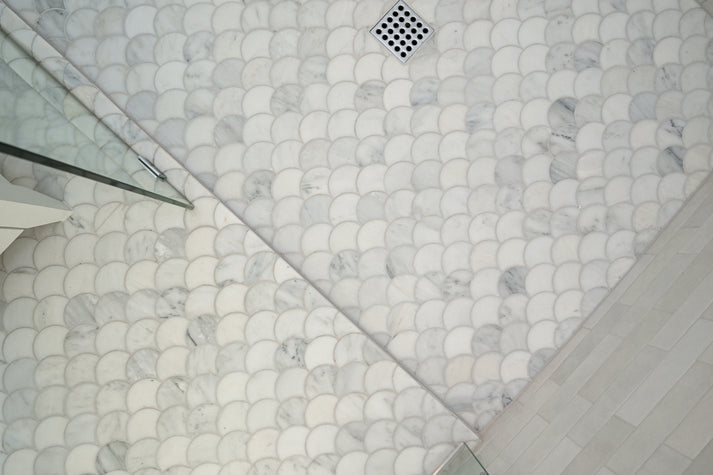 Casablanca Carrara Fish Scale Mosaic Marble Tile | Honed-Main Inventory-All Products,Natural Stone-Riad Tile