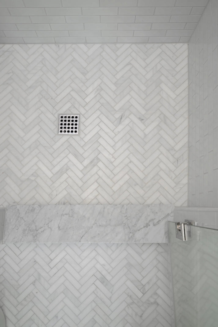 Casablanca Carrara 1x4 Herringbone Mosaic Marble Tile | Honed-Main Inventory-All Products,Natural Stone-Riad Tile