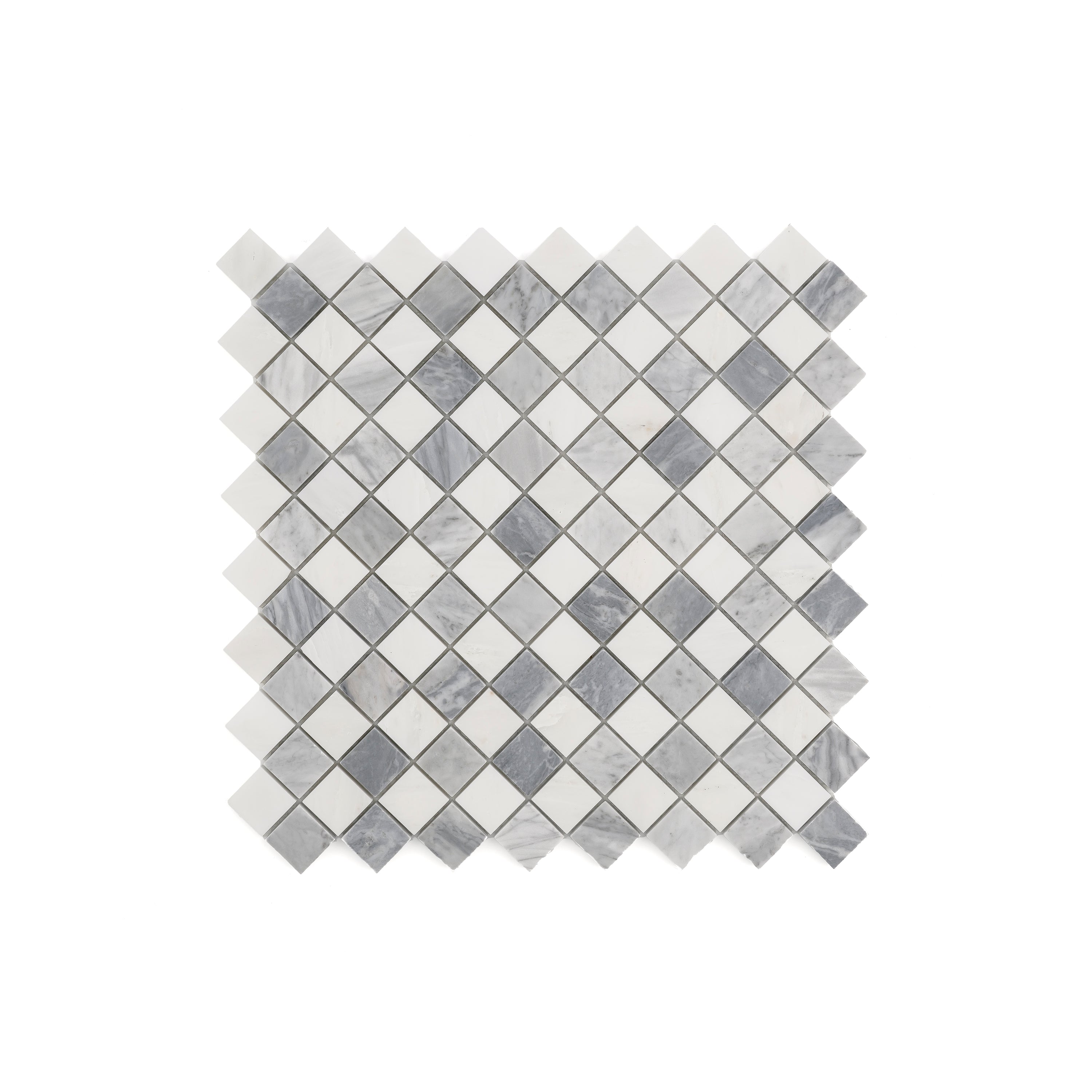 Sample: Casablanca Carrara & Bardiglio Grey 1" Checkerboard Mosaic Marble Tile | Honed