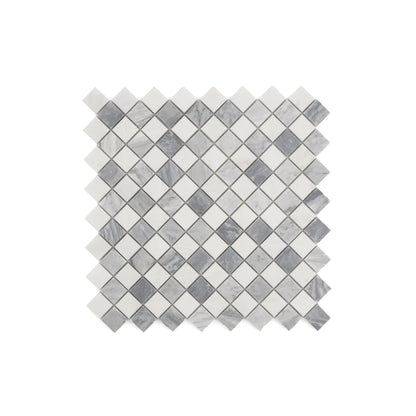 Sample: Casablanca Carrara & Bardiglio Grey 1" Checkerboard Mosaic Marble Tile | Honed-Sample-Sample-Riad Tile