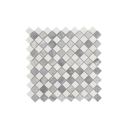 Sample: Casablanca Carrara & Bardiglio Grey 1" Checkerboard Mosaic Marble Tile | Honed-Sample-Sample-Riad Tile