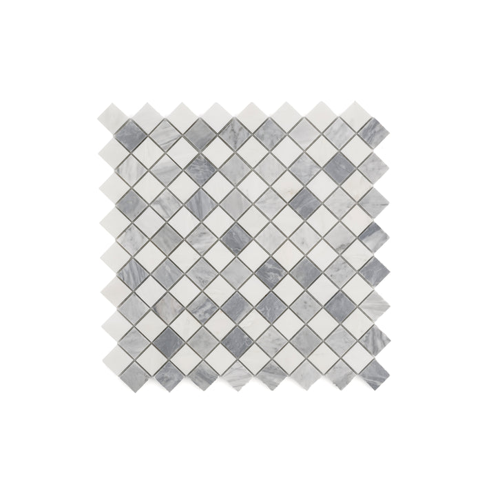 Sample: Casablanca Carrara & Bardiglio Grey 1" Checkerboard Mosaic Marble Tile | Honed-Sample-Sample-Riad Tile