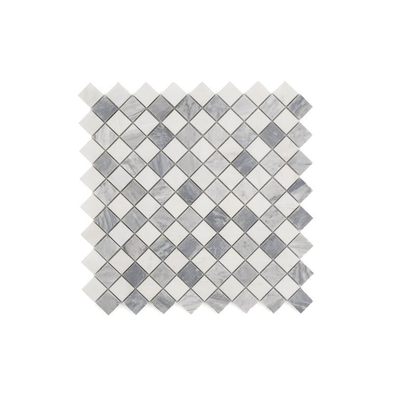Sample: Casablanca Carrara & Bardiglio Grey 1" Checkerboard Mosaic Marble Tile | Honed-Sample-Sample-Riad Tile