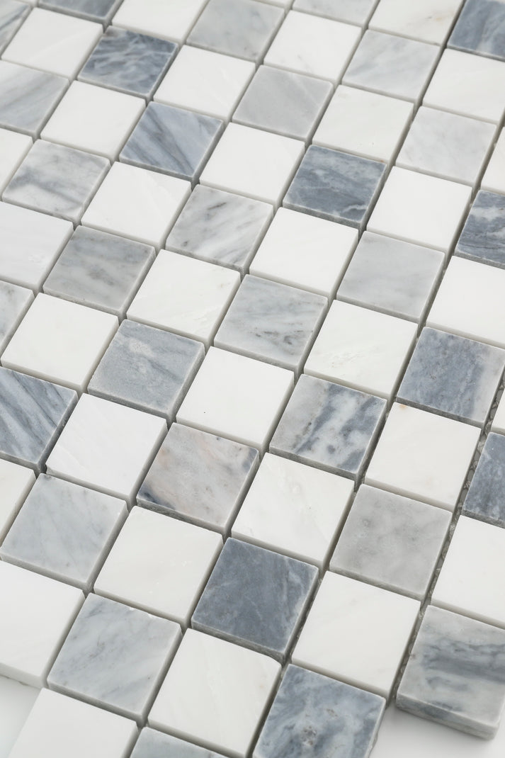 Casablanca Carrara & Bardiglio Grey 1" Checkerboard Mosaic Marble Tile | Honed-Main Inventory-All Products,Checkerboard,Natural Stone-Riad Tile