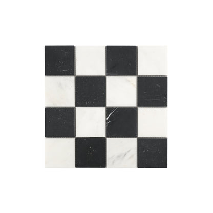 Casablanca Carrara & Nero Marquina 3 Inch Checkerboard Mosaic Marble Tile | Honed-Main Inventory-All Products,Checkerboard,Natural Stone-Riad Tile