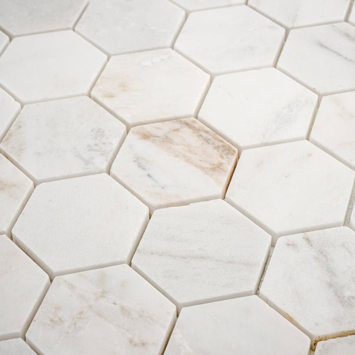 Casablanca Gold 2 Inch Hexagon Mosaic Marble Tile | Honed-Main Inventory-All Products,Natural Stone-Riad Tile
