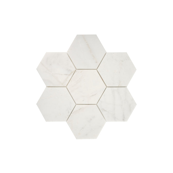 Casablanca Gold 5 Inch Hexagon Mosaic Marble Tile | Honed-Main Inventory-All Products,Natural Stone-Riad Tile