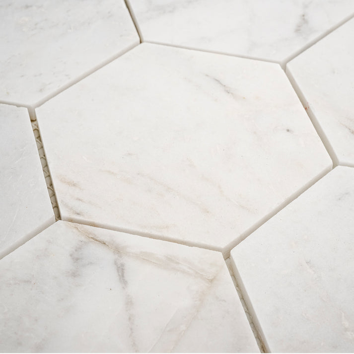 Sample: Casablanca Gold 5 Inch Hexagon Mosaic Marble Tile | Honed-Sample-Sample-Riad Tile