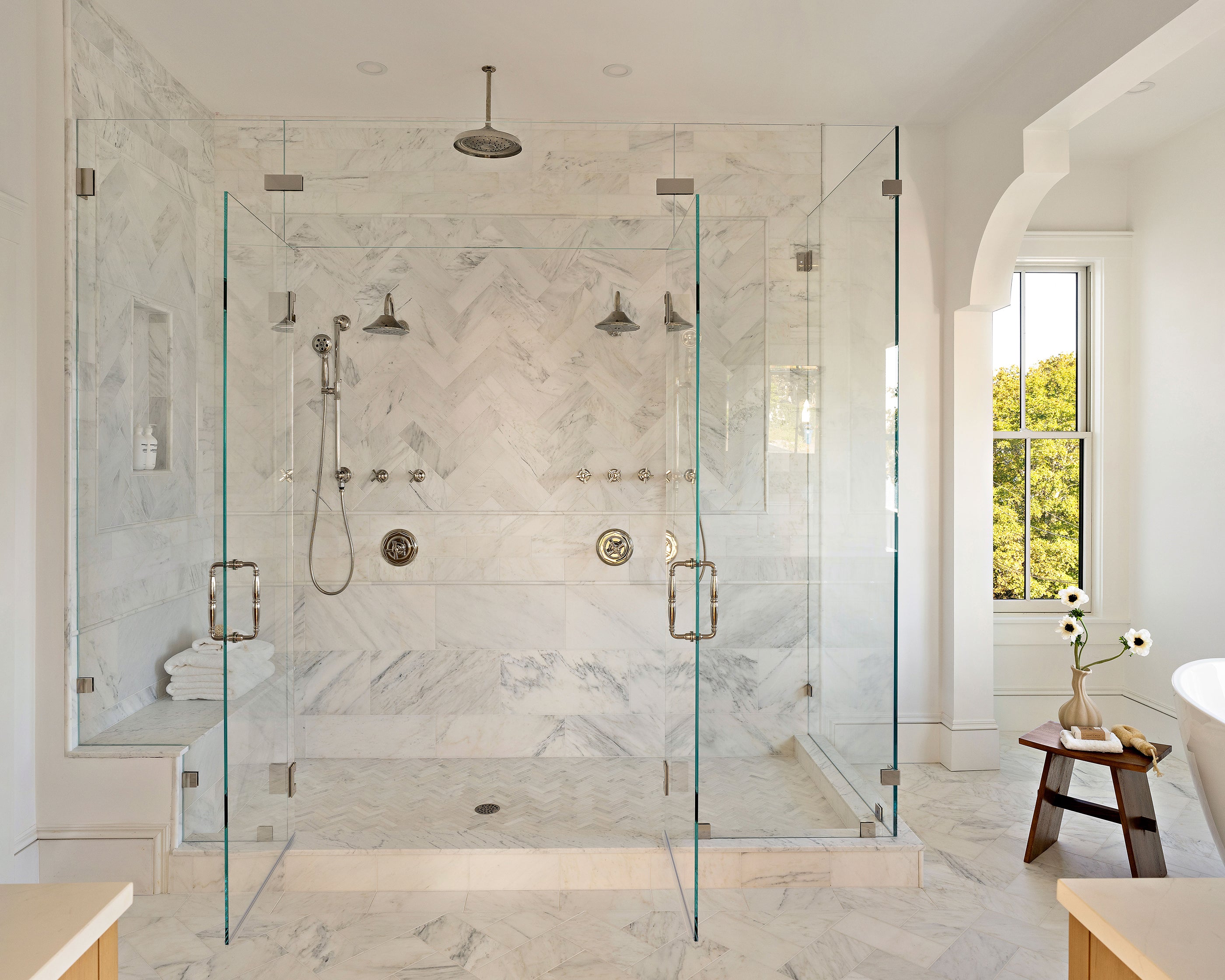 Casablanca Carrara 4x12 Subway Marble Tile | Honed-Natural Stone, installed in the shower-Riad Tile
