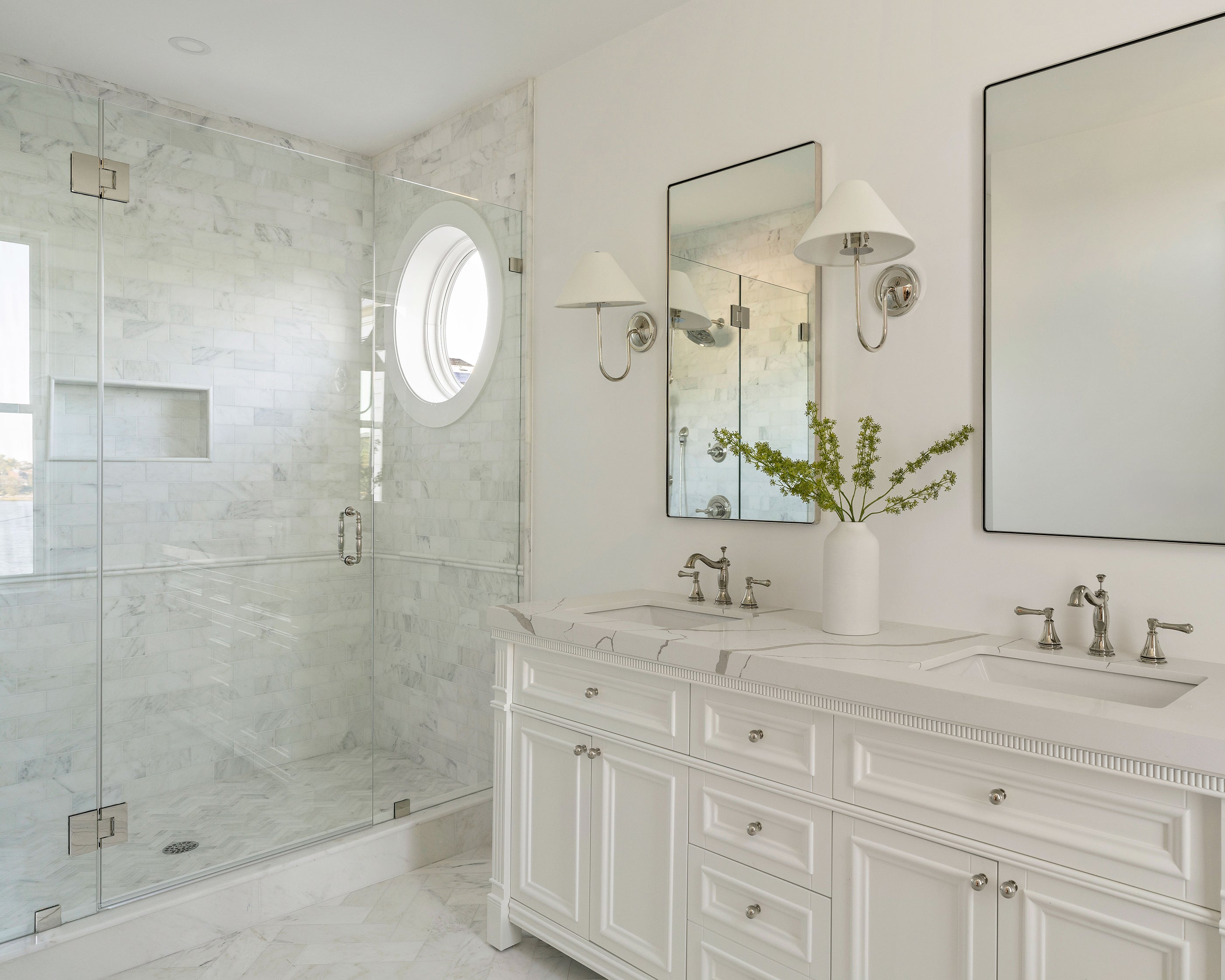 Casablanca Carrara 3x6 Subway Marble Tile | Honed-Natural Stone, installed in shower-Riad Tile