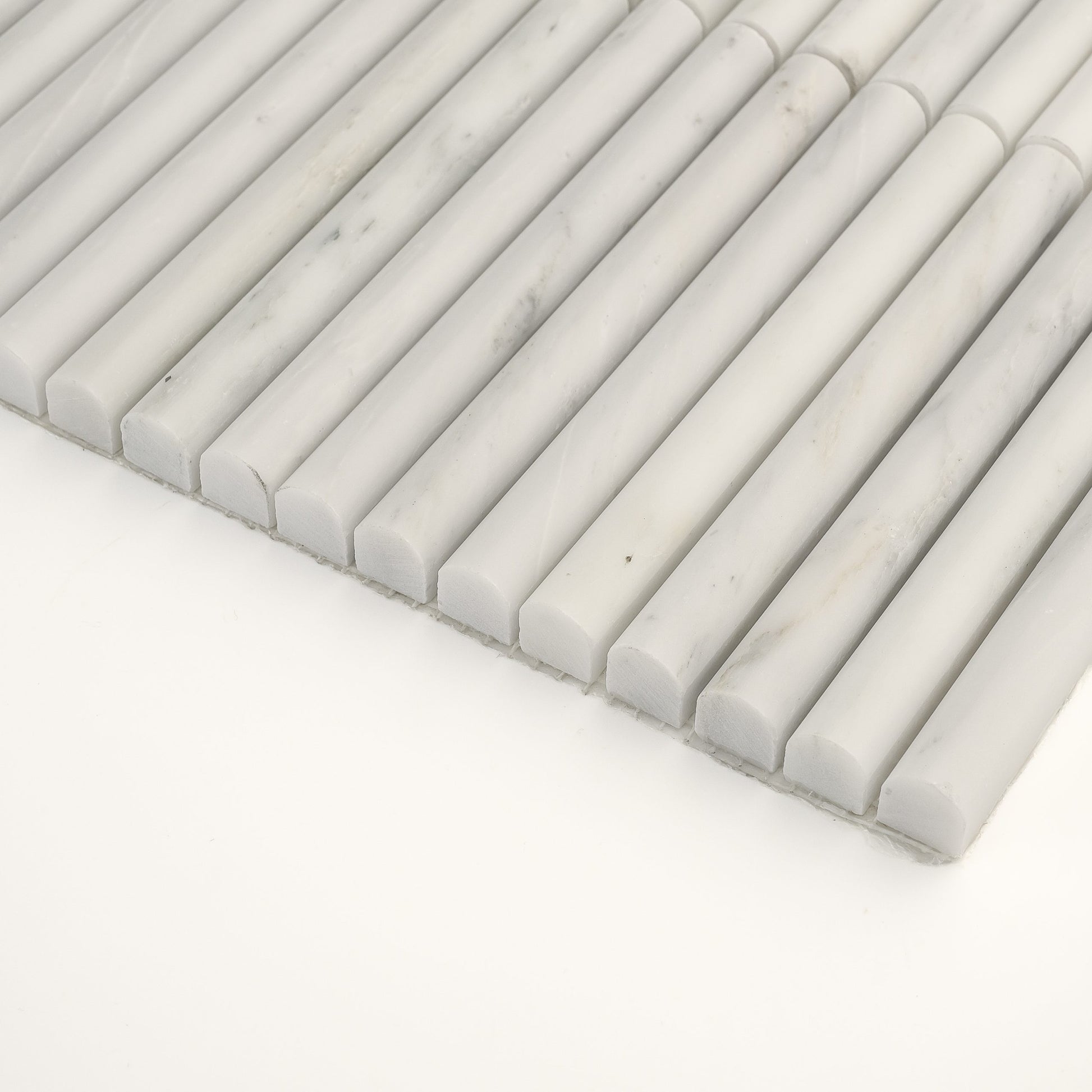 Sample: Casablanca Carrara Cabochon Pencil Mosaic Marble Tile | Honed-Sample-Sample-Riad Tile