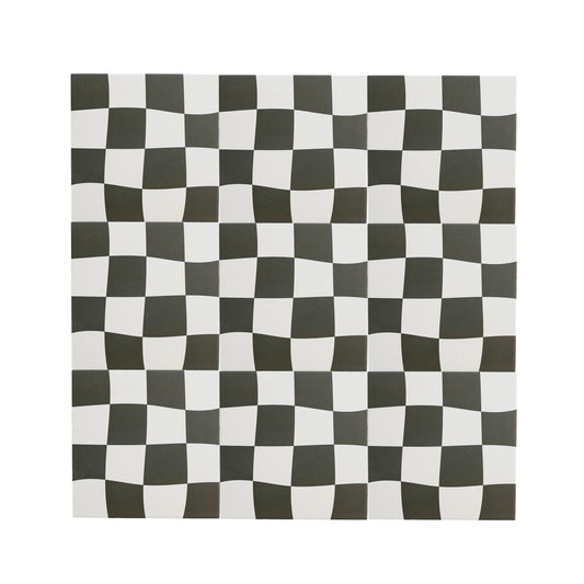 Drunken Checkerboard Black & White Ceramic Tile-Main Inventory-All Products,Patterns,Under 10-Riad Tile