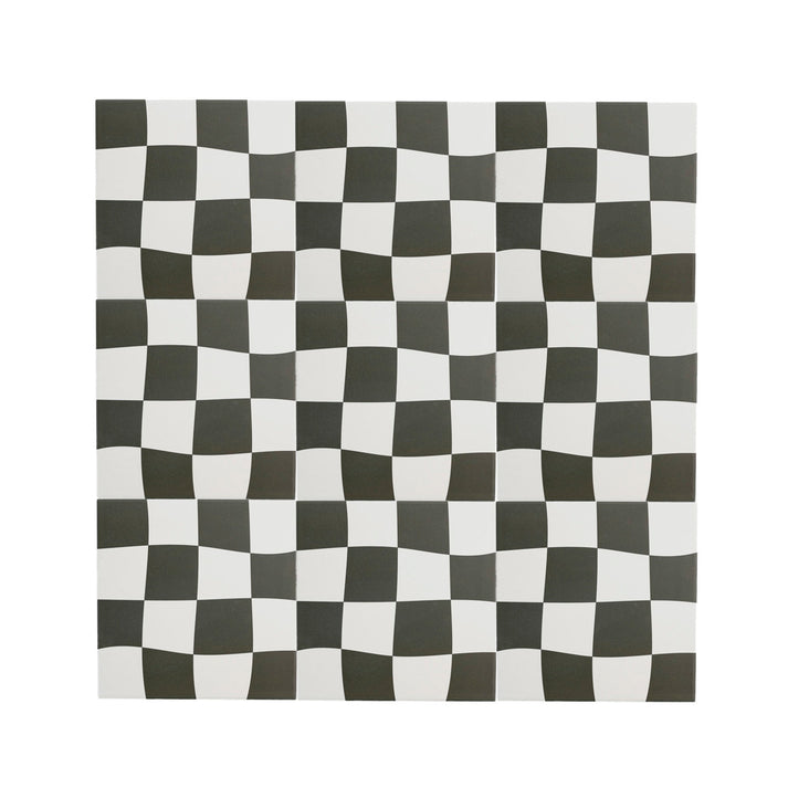Drunken Checkerboard Black & White Ceramic Tile-Main Inventory-All Products,Patterns,Under 10-Riad Tile