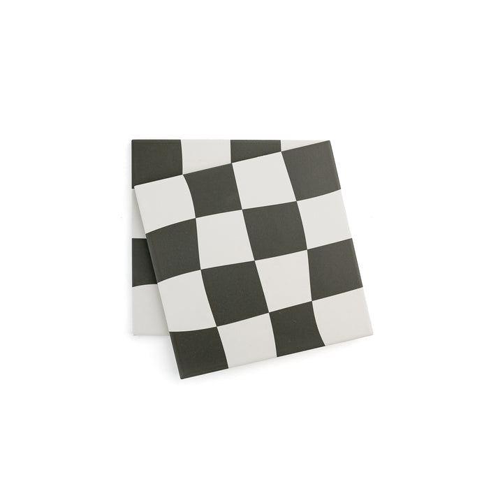 Drunken Checkerboard Black & White Ceramic Tile-Main Inventory-All Products,Patterns,Under 10-Riad Tile