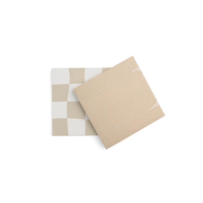 Decorative white ceramic wall tile with geometric design