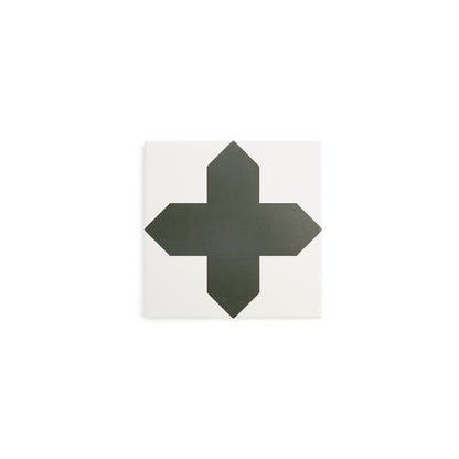 Sample: Star and Cross Black & White Ceramic Tile (1 sample piece)-Sample-Sample-Riad Tile