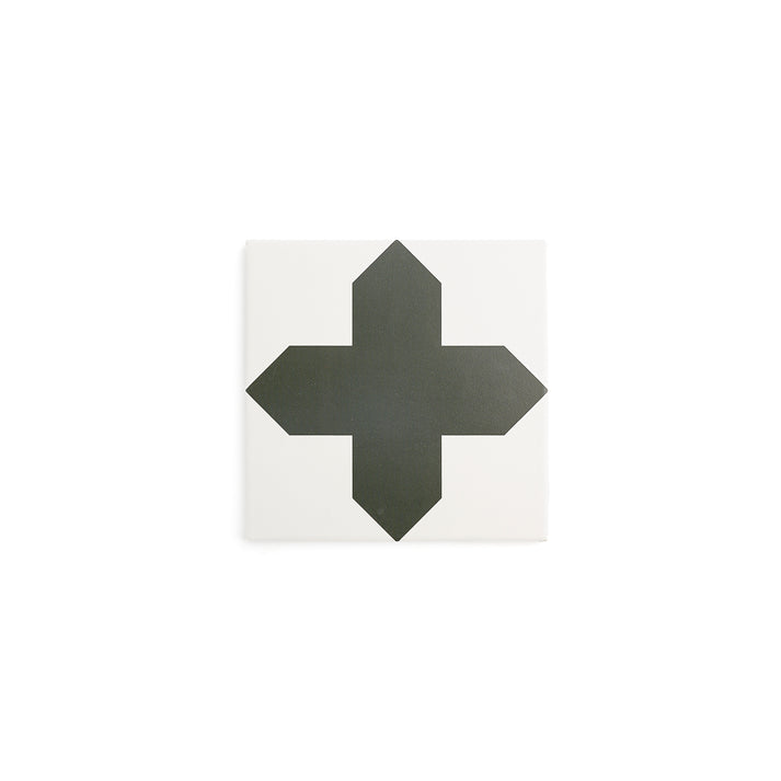Sample: Star and Cross Black & White Ceramic Tile (1 sample piece)-Sample-Sample-Riad Tile