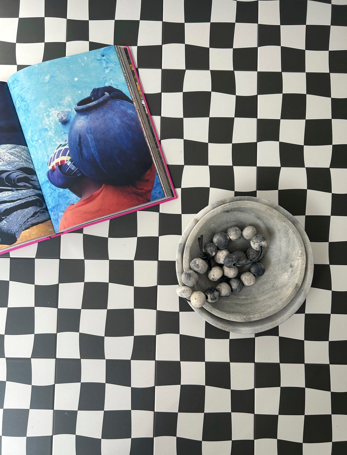 Drunken Checkerboard Black & White Ceramic Tile-Main Inventory-All Products,Patterns,Under 10-Riad Tile