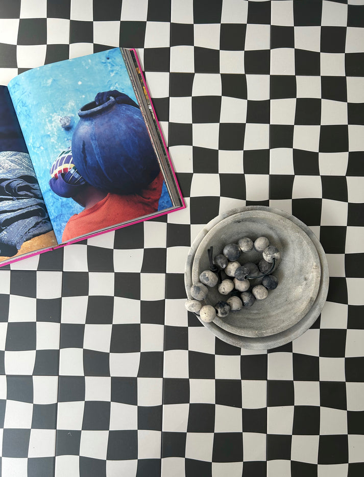 Drunken Checkerboard Black & White Ceramic Tile-Main Inventory-All Products,Patterns,Under 10-Riad Tile