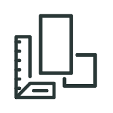 tile formats icon in dark gray on a white background. This icon represents the number of formats or sizes in our ceramic assortment. 13 formats or sizes.