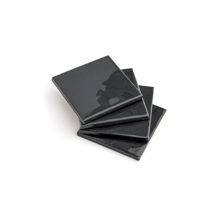 Deep Black 4x4 Formed Ceramic Tile | Glossy-Main Inventory-All Products,Solids,Under 10-Riad Tile