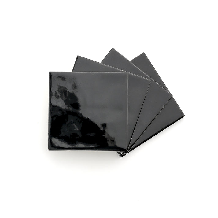 Deep Black 4x4 Formed Ceramic Tile | Glossy-Main Inventory-All Products,Solids,Under 10-Riad Tile