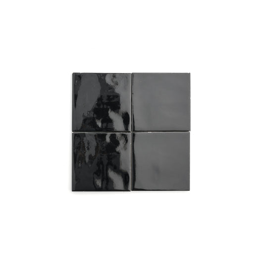 Deep Black 4x4 Formed Ceramic Tile | Glossy-Main Inventory-All Products,Solids,Under 10-Riad Tile
