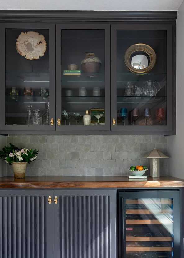 moroccan limestone grey backsplash in kitchen