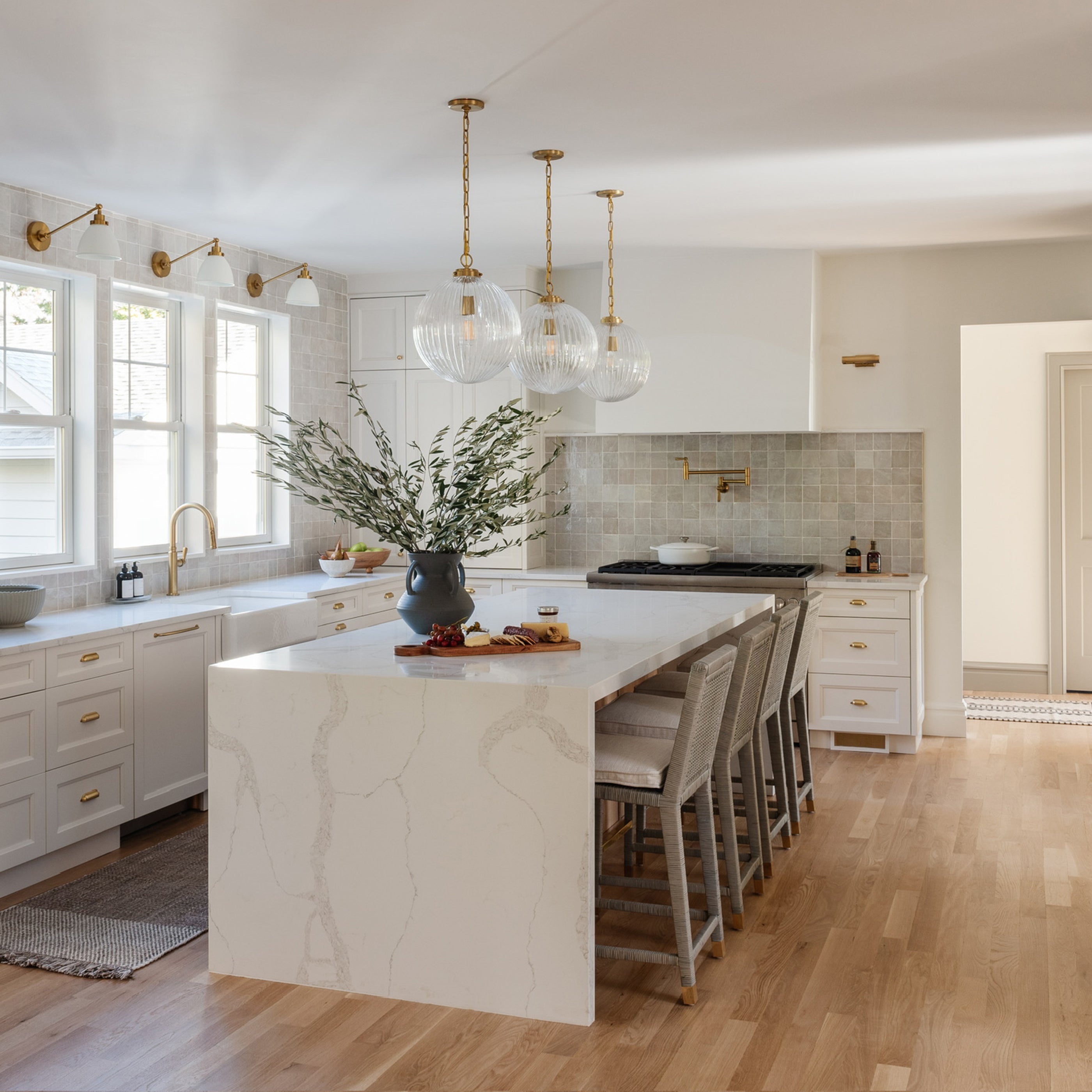 Natural White 4x4 Zellige Tile-Solids,Zellige Tile, installed as kitchen backsplash-Riad Tile