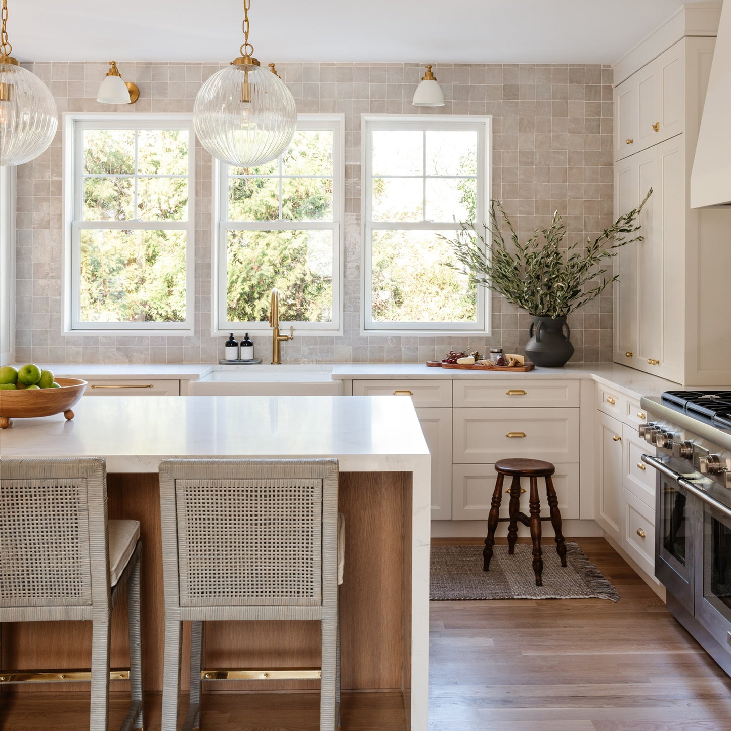 Natural White 4x4 Zellige Tile-Solids,Zellige Tile, installed as kitchen backsplash-Riad Tile