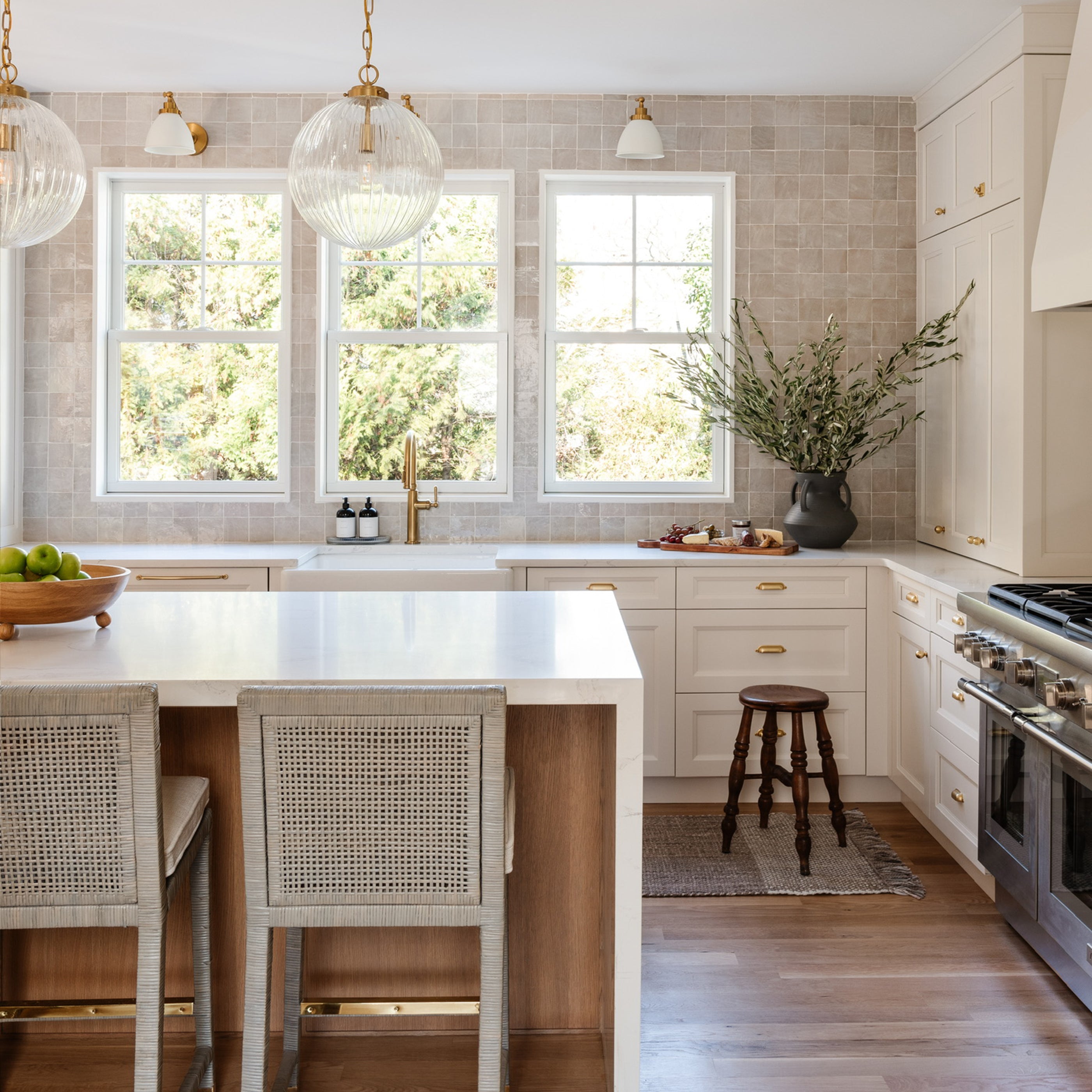 Natural White 4x4 Zellige Tile-Solids,Zellige Tile, installed as kitchen backsplash-Riad Tile