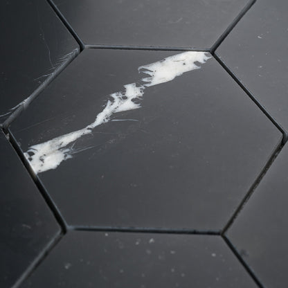 Nero Marquina 5 Inch Hexagon Mosaic Marble Tile | Honed-Main Inventory-All Products,Natural Stone-Riad Tile