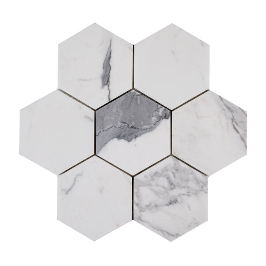 Sample: Italian Statuary 5 Inch Hexagon Marble | Honed-Sample-Sample-Riad Tile