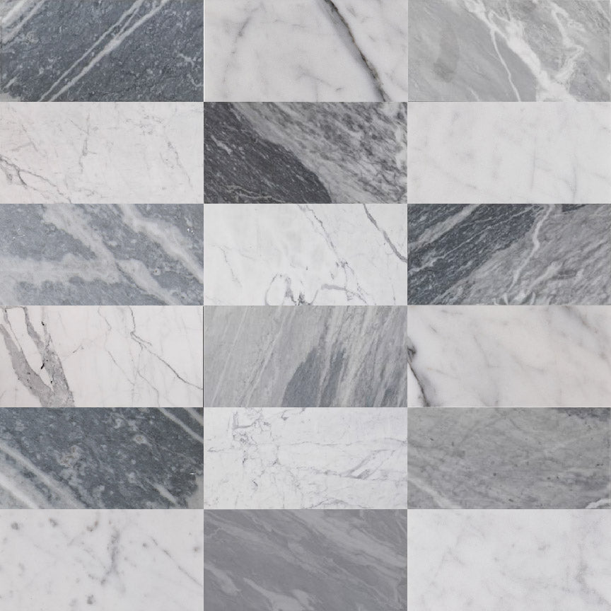 Italian Statuary & Bardiglio Grey Light 6x12 | Honed – Checkerboard Bundle-Main Inventory-All Products,Checkerboard-Riad Tile