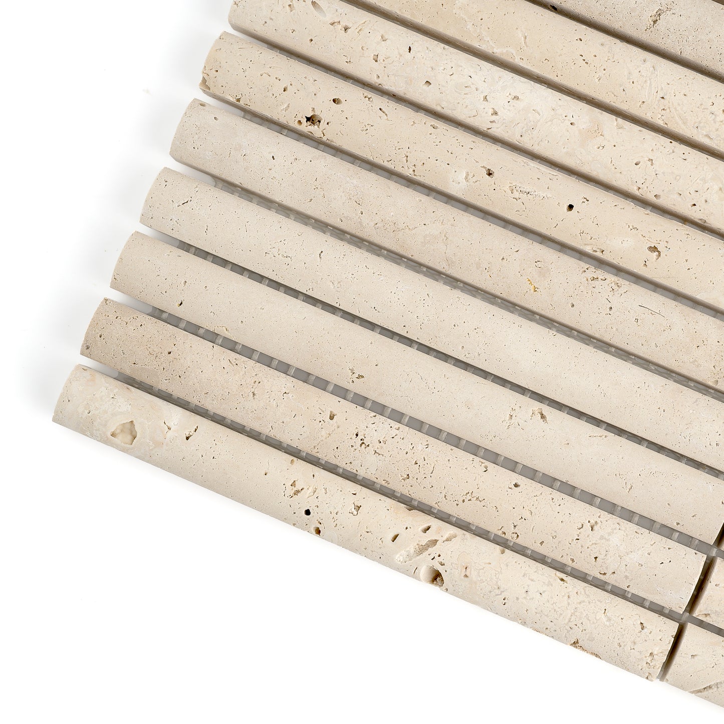 Sample: Beige Travertine Cabochon Pencil Mosaic Tile | Honed-Sample-Sample-Riad Tile