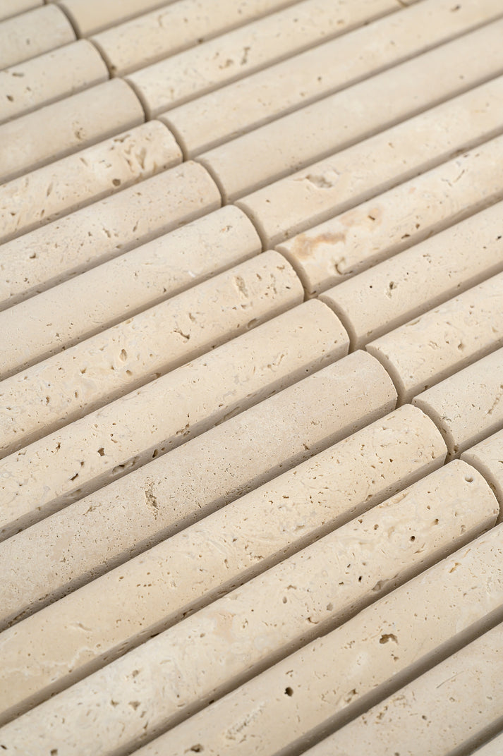 Beige Travertine Cabochon Pencil Mosaic Tile | Honed-Main Inventory-All Products,Natural Stone,Solids-Riad Tile