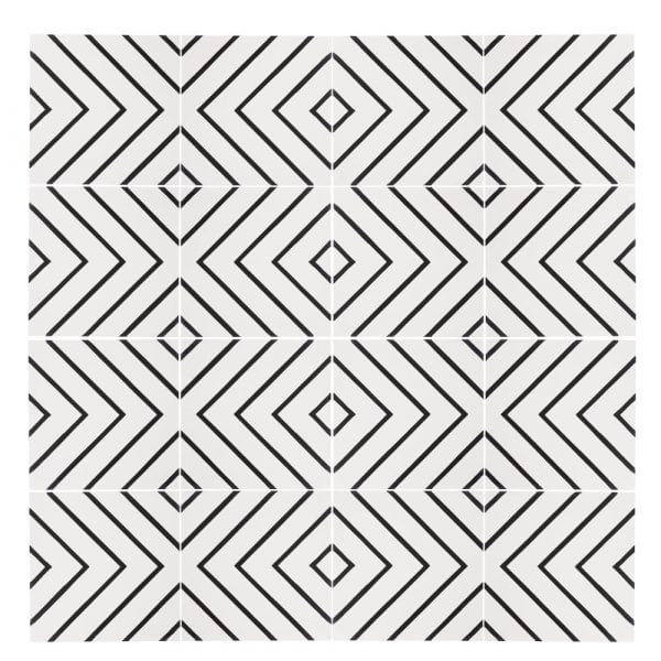 8x8 square Maya white cement tile, ideal for bathroom walls or kitchen backsplashes