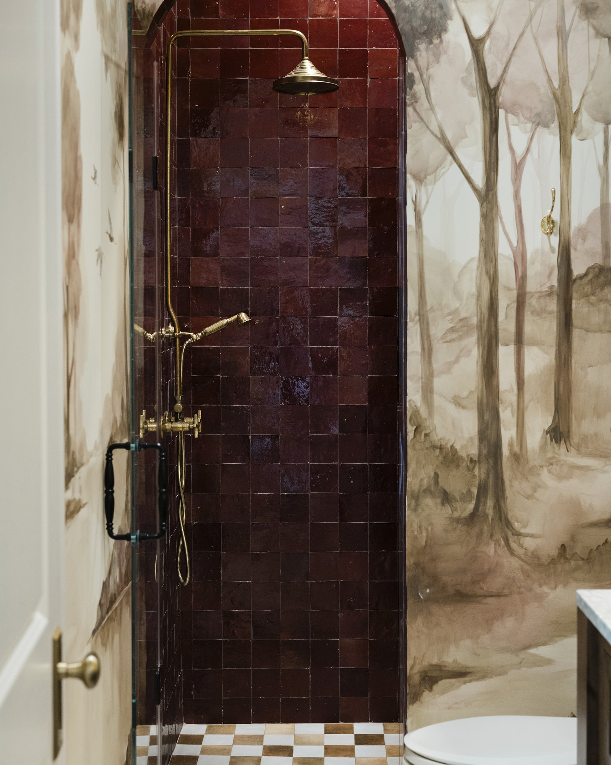 Merlot 4x4 Zellige Tile-Solids,Zellige Tile, installed on shower walls-Riad Tile